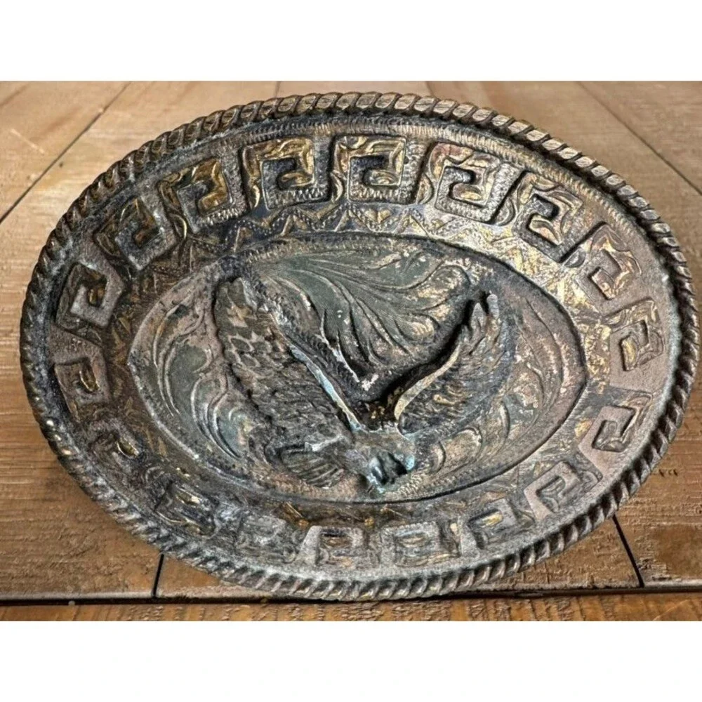 Western Style Eagle American Patriotic Gold Silver Oval Belt Buckle